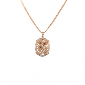 Rose Gold Diamond And Multi-Gem Flower Pendant Rose Gold Diamond And Multi-Gem Flower Pendant